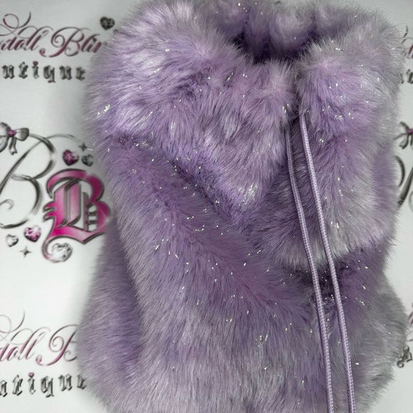 Furry backpack sparkly shimmer purple holographic Pom poms Faux Fur Backpack - Picture 4 of 9